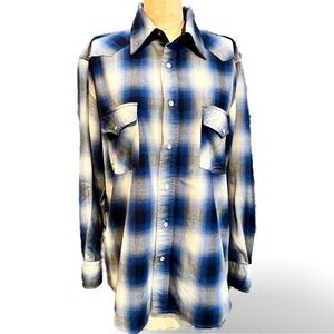 VINTAGE tartan plaid‎ wool flannel button down shirt jacket shacket western 80s